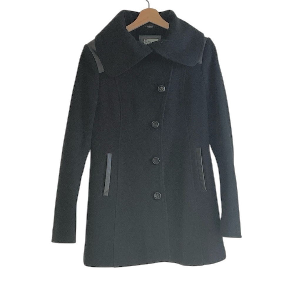 Mackage Black Pea Coat for Women Wool Cashmere Leather, size M
